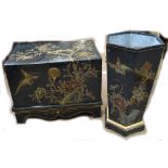 A small lacquered chest with gilt decoration featuring birds amongst flowers, 30 x 55.5 x 35.5cm, on