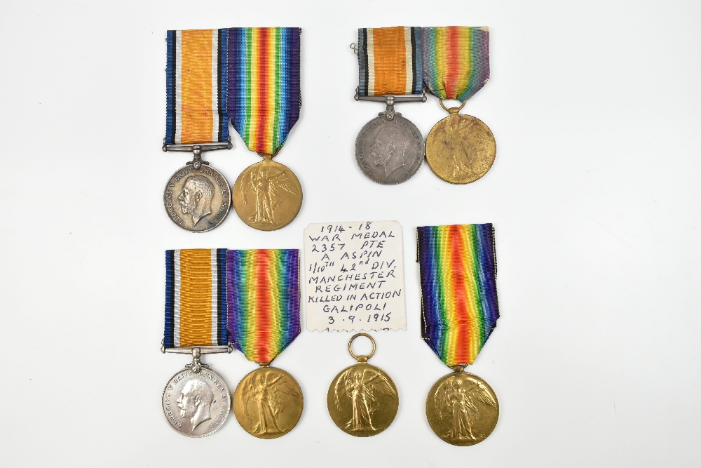 A mixed group of WWI medals including Victory Medal awarded to 56519 Pte. W. Moffat Lincolnshire