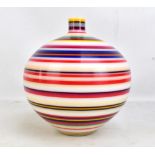 SARAH THIRLWELL; an acrylic globular multicoloured vase with clear glass liner, signed to inset