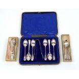 LEE & WIGFULL; a cased set of George V hallmarked silver teaspoons and pair of sugar tongs,
