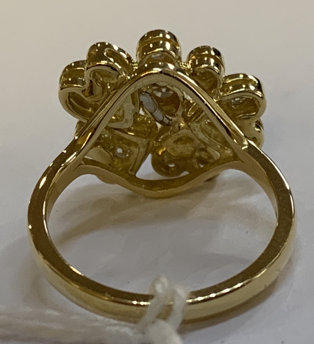 An 18ct yellow gold and diamond floral cluster stepped ring, size M 1/2, approx 6.5g. - Image 4 of 5