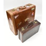 **AMENDED DESCRIPTION** AEROPACK BY MCBRINE; A vintage stitched leather suitcase with interior