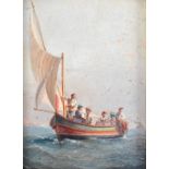 EARLY 20TH CENTURY ITALIAN SCHOOL; oil on board, maritime scene depicting figures on sail boat