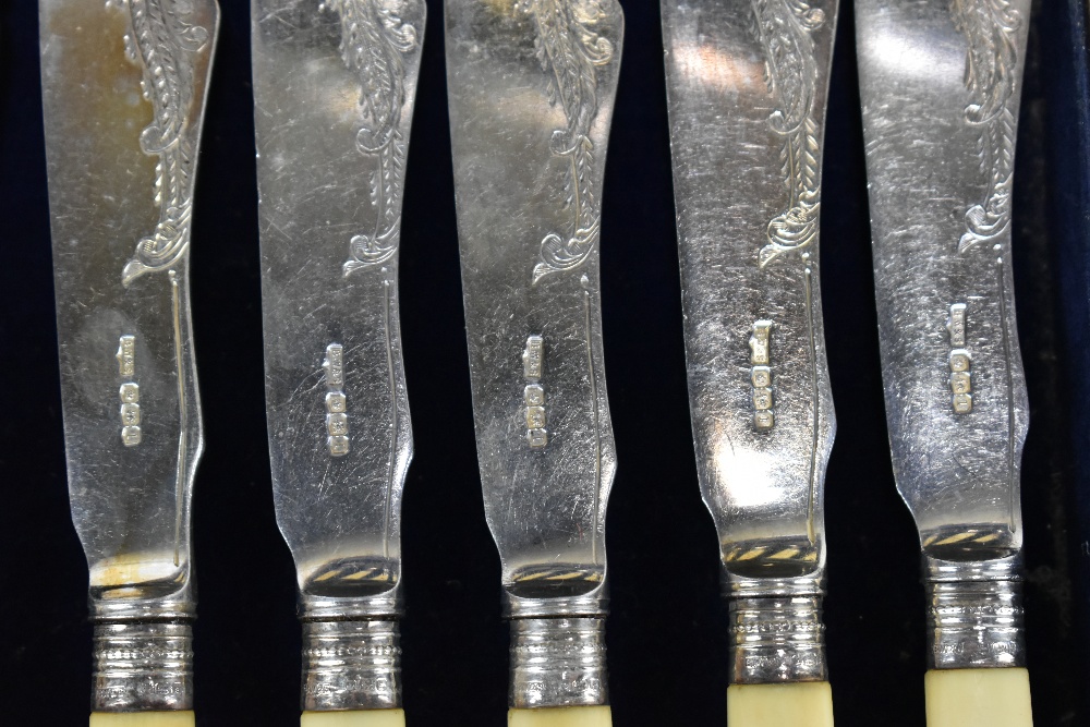 B WORTH & SONS; a cased George V hallmarked silver fish set comprising six knives and forks with - Image 3 of 3