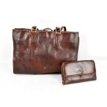 THE BRIDGE; a brown leather handbag with upright handles and detachable cross body handle, 35 x 25 x