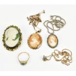 A 9ct yellow gold ring, cameo pendant on chain, etc.Additional InformationAs a mixed lot of dress