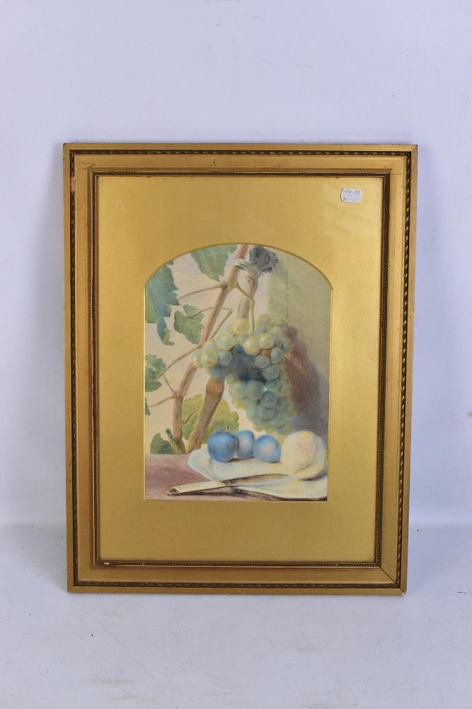 H. BLUNDELL; watercolour, still life of grapes and fruit, signed and dated 1865, 31 x 23cm, and a - Image 2 of 5