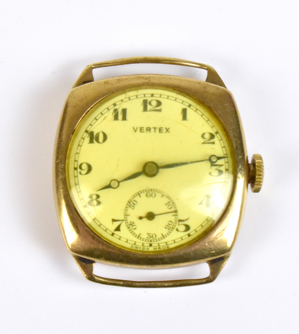 VERTEX; a gentleman's 1940s 9ct gold cased wristwatch, the circular dial set with Arabic numerals,