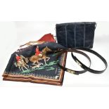 JUDITH LEIBER; a vintage blue leather shoulder bag with gold hardware and thin leather shoulder