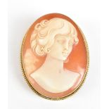 A 9ct yellow gold framed carved cameo brooch, 4.3 x 3.5cm, approx 12.5g.Additional