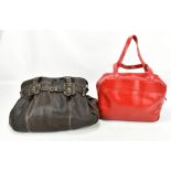 ABACO, PARIS; a red leather shoulder bag, 30 x 23 x 13cm, and an Abaco brown grained lamb skin