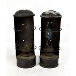 A pair of circa 1850 dome topped oil lamps, height 35cm (2).