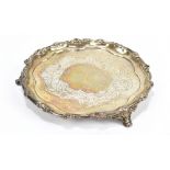 BENJAMIN SMITH III; a Victorian hallmarked silver card tray with cast rim and chased detail, with
