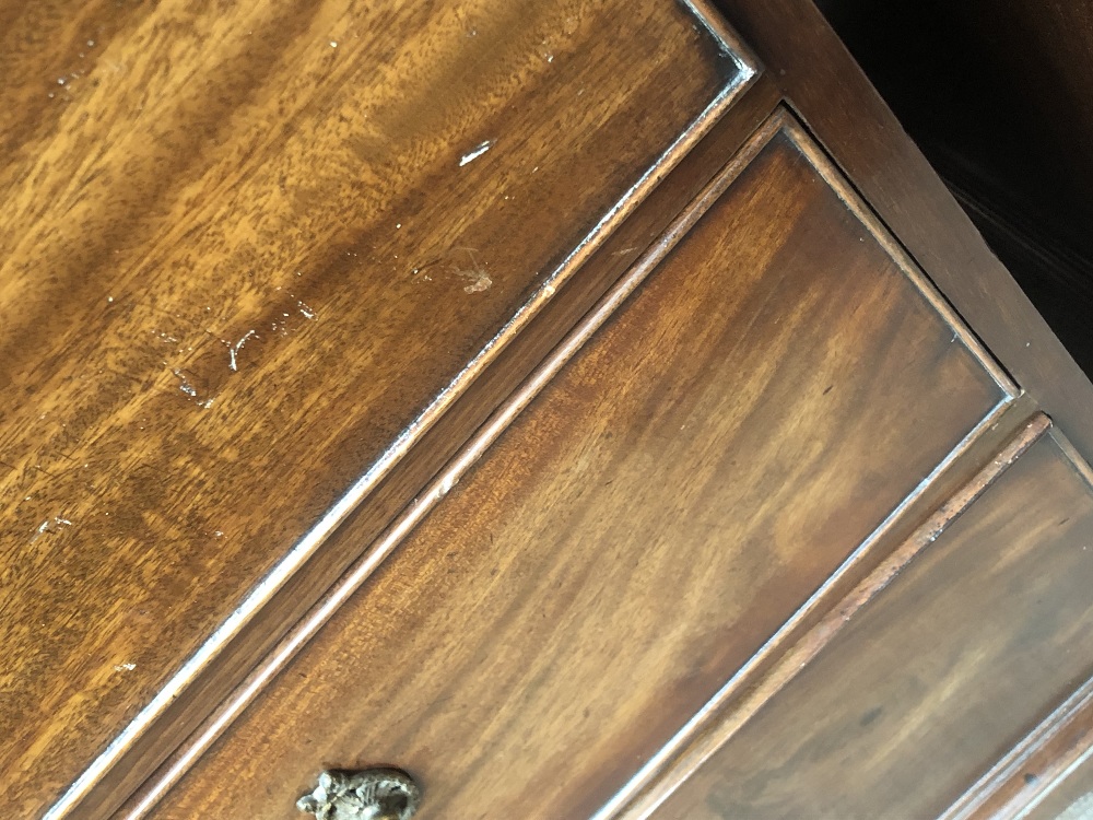 A George III mahogany linen press, the top section with two panelled doors enclosing two drawers - Image 10 of 11