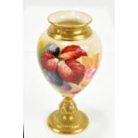 KITTY BLAKE FOR ROYAL WORCESTER; a hand painted pedestal vase, painted with fruits and flowers,