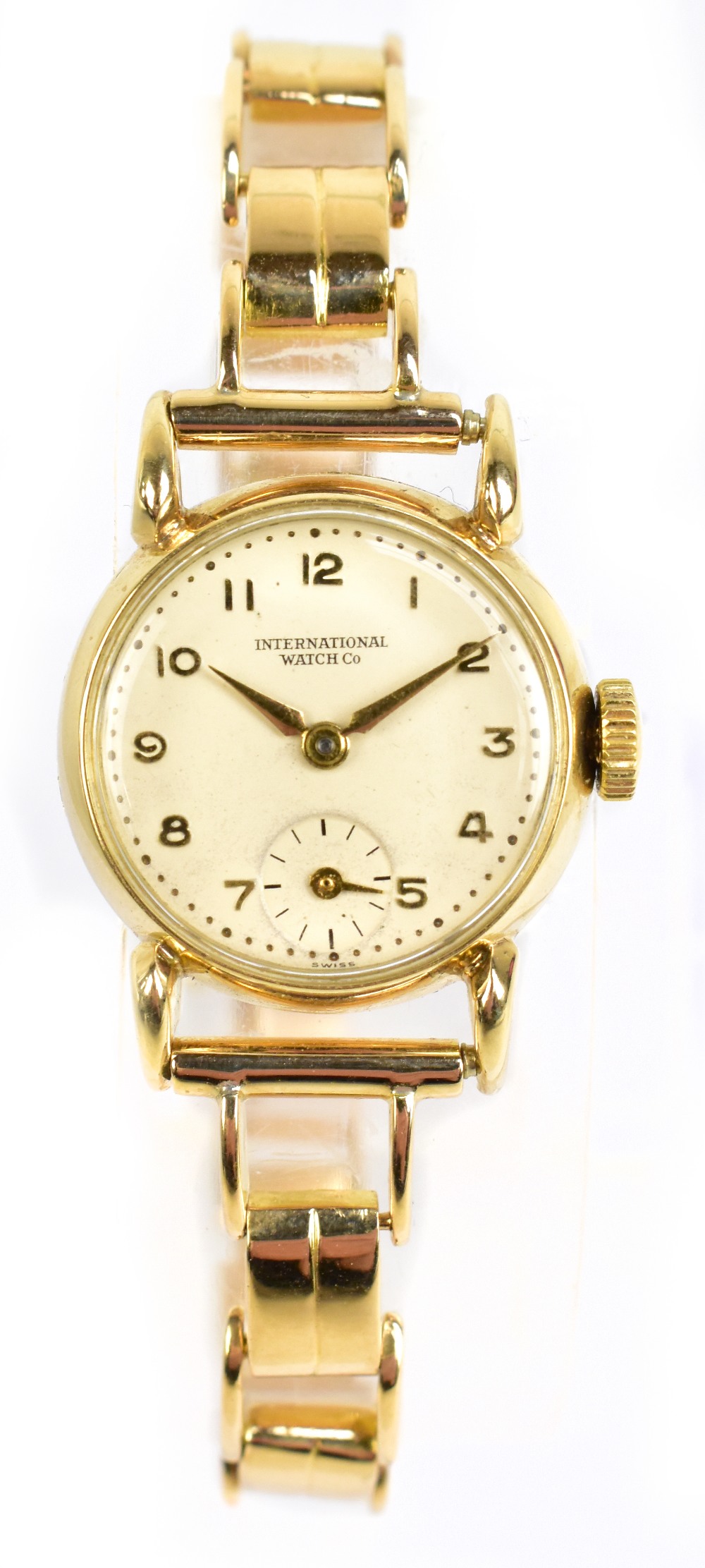 INTERNATIONAL WATCH CO (IWC); a lady's 14ct yellow gold wristwatch, the circular dial set with