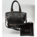 JAEGER; a black embossed leather handbag, with leather top handles and detachable shoulder strap, 33