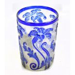 THOMAS WEBB & SONS; a carved cameo fleur vase circa 1930 with clear glass overlaid in blue and