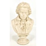 A Parian ware bust of Beethoven raised on socle base, height 29cm.Additional InformationWhere the