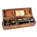 HENRY HUGHES & SON; a boxed brass dumpy level and tripod, the instrument stamped 'Henry Hughes &