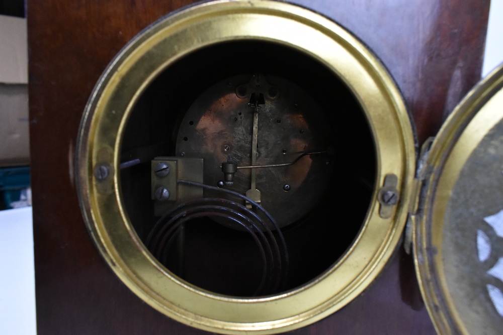An Edwardian inlaid mahogany mantel clock, the circular dial with Arabic numerals, height 36cm ( - Image 3 of 3