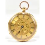 RITCHIE & CO OF EDINBURGH; an 18ct yellow gold open face fob watch with floral engraved case and