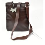 RADLEY; a brown leather cross body messenger bag with mint green Radley dog accessory and shoulder
