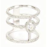 MESSIKA OF PARIS; an 18ct white gold and diamond 'Glam 'Azone' three bar ring, with diamonds