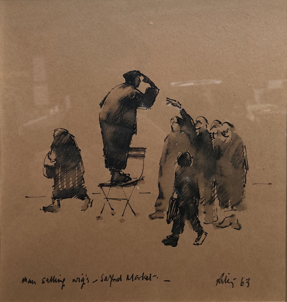 HAROLD RILEY DLIT FRCS DFA ATC (born 1934); ink and watercolour, 'Man Selling Wigs - Salford Market' - Bild 2 aus 5