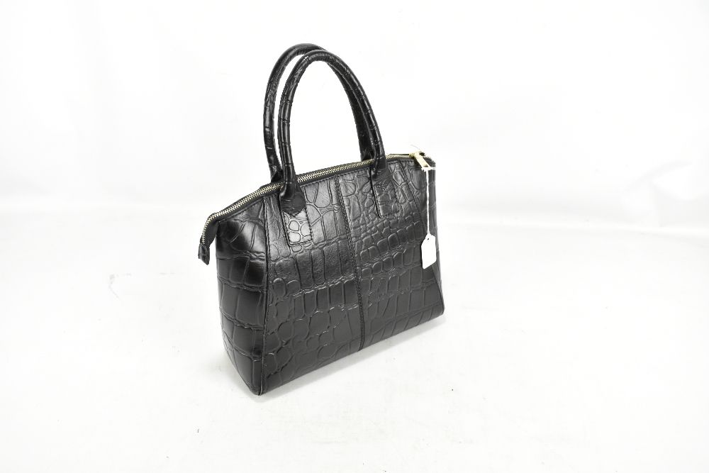 OSPREY; a black croc embossed leather handbag with gold-tone top zip and hardware, 32 x 25 x 13cm. - Image 2 of 2