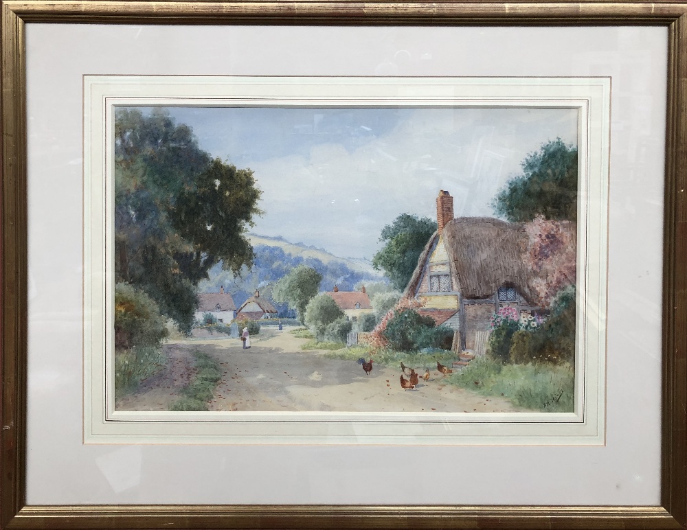 ALFRED A WATERS (1849-1912); watercolour, 'Rural Idyll with Thatched Cottage' 40 x 50cm, framed