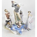 LLADRO; four figurines to include 'Oration', 'Over the Clouds', 'On The Runway', etc, each in