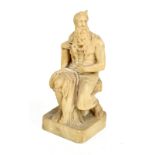 AFTER MICHELANGELO; a carved alabaster figure of Moses, a representation of Michelangelo's figure in