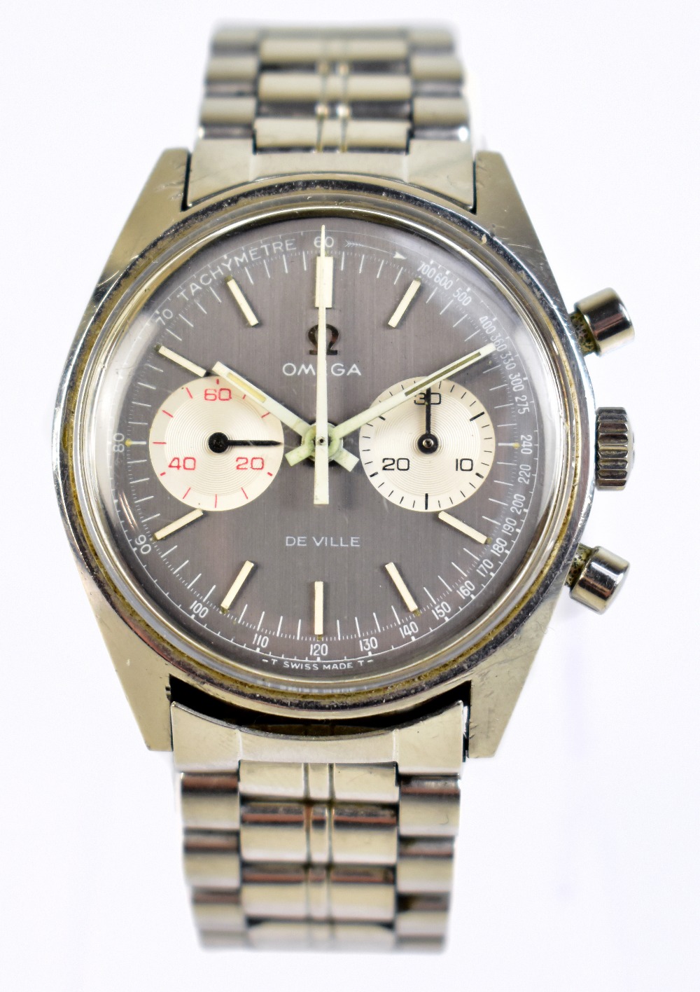 OMEGA; a 1969 De Ville chronograph gentleman's wristwatch with stainless steel case and bracelet,