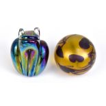 JOHN DTICHFIELD FOR GLASS FORM; an iridescent frog paperweight, signed to base, height 10.5cm,