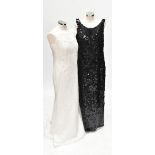 JACQUES AZAGARI; a full length cream beaded dress, size 10/12, Ben de Lissi (London) a black full