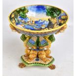 MOLARONI PESARO; an Italian maiolica comport, the bowl interior painted with classical type scene,