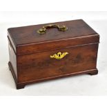 An early 19th century yew wood tea canister, the interior set with two tin canisters, each with