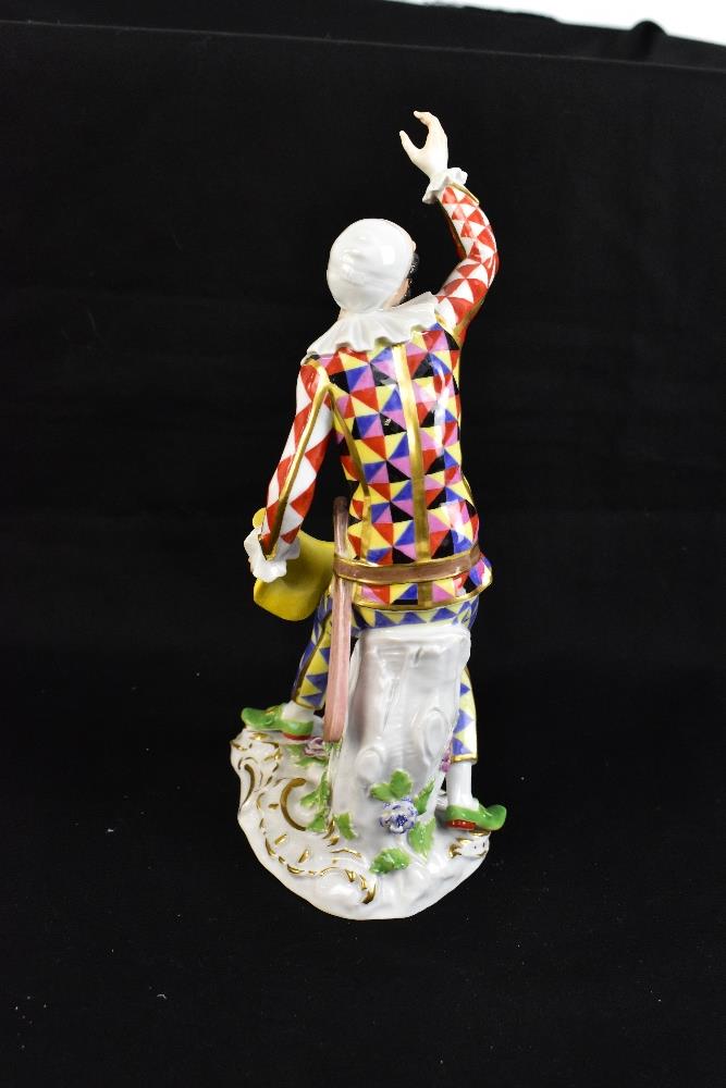 MEISSEN; a late 19th century figure of Harlequin modelled from the 18th century original, painted - Image 3 of 6