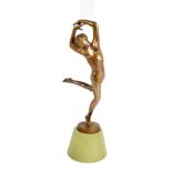 JOSEF LORENZL (1892-1950); a miniature Art Deco bronze figure depicting a nude female dancer, with