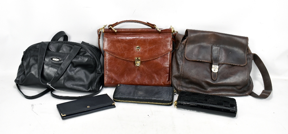 ENNY; a brown soft leather shoulder bag with silver accessories, an Enny black leather shoulder