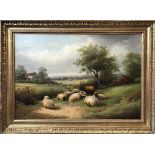 J. D. MORRIS; oil on canvas, rural landscape with sheep and cottage to foreground, signed lower