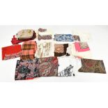 Silk gentleman's handkerchiefs, silk pieces and a woollen scarf.