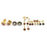 Six pairs of 9ct yellow gold ear studs, combined approx 5.2g.