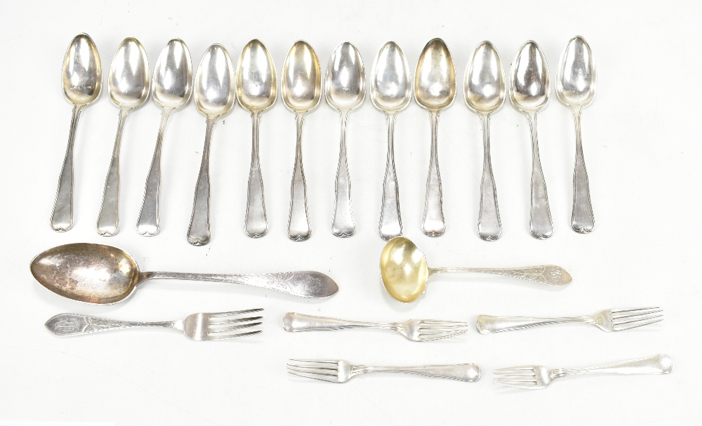 DANISH SILVER; twelve table spoons together with three matching forks, also a Danish silver