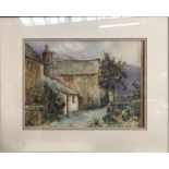 E.M HUNT; watercolour on paper, house and garden scene, signed lower right, 25.5 x 35cm, framed. (