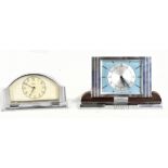 JAZ; an Art Deco chrome and bakelite mantel clock with rotating face, with Arabic numerals, length