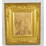 A gilded easel backed picture frame with outer simple rectangular glazed frame, centred with an