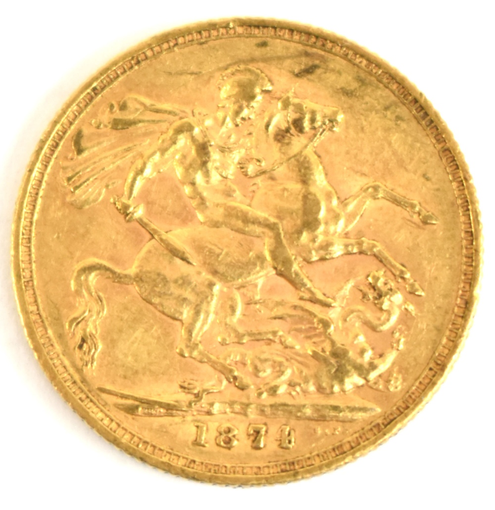 A Victorian Young Head full sovereign, Sydney Mint, 1874.