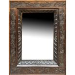 A 19th century carved oak wall mirror with central bevelled plate, width 89cm.